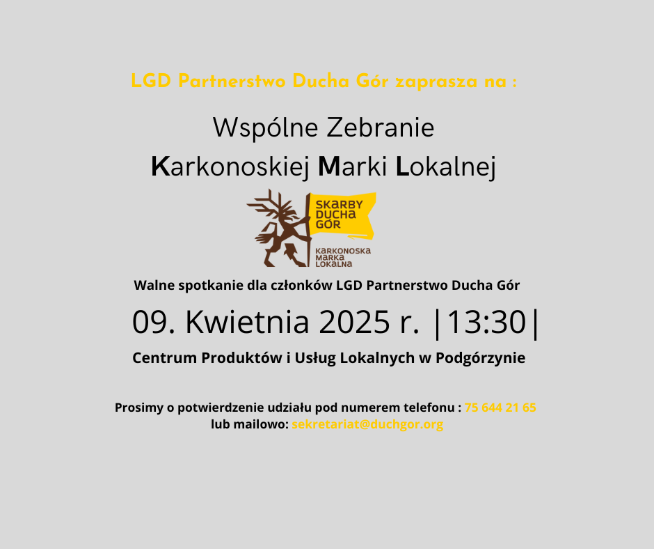 Zaproszenie członków Karkonoskiej Marki Lokalnej na Wspólne Spotkanie 09.04.2025 r.