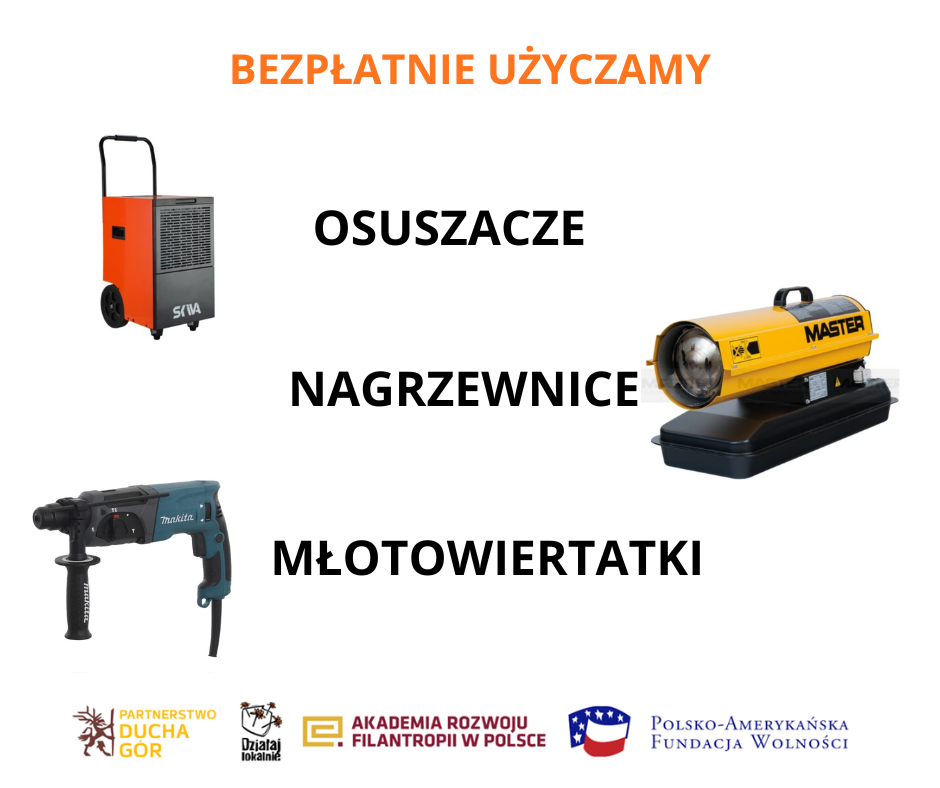 UŻYCZAMY OSUSZACZE, NAGRZEWNICE, WIERTARKI
