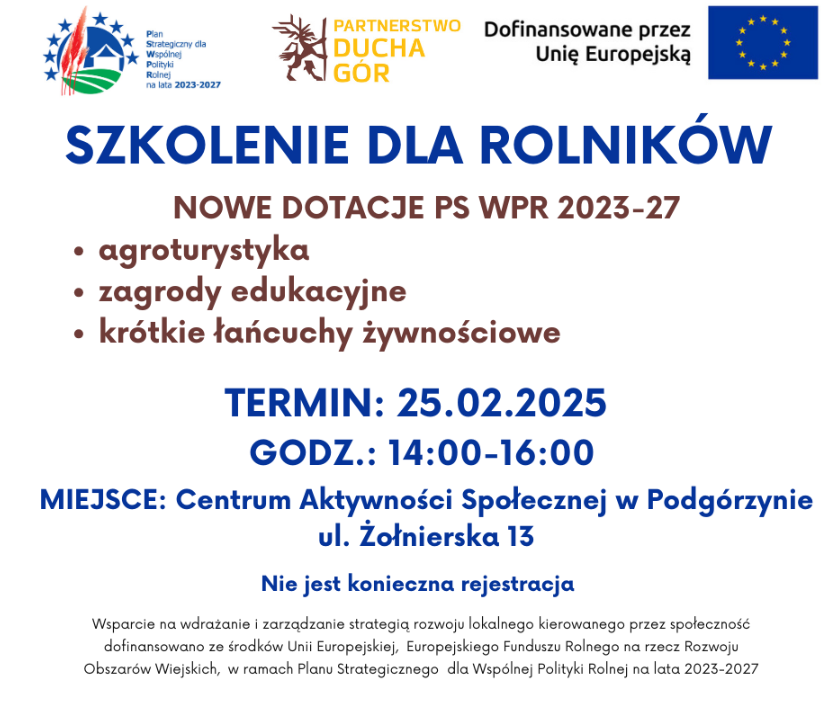 SZKOLENIE! NOWE DOTACJE PS WPR 2023-27 - dla rolników