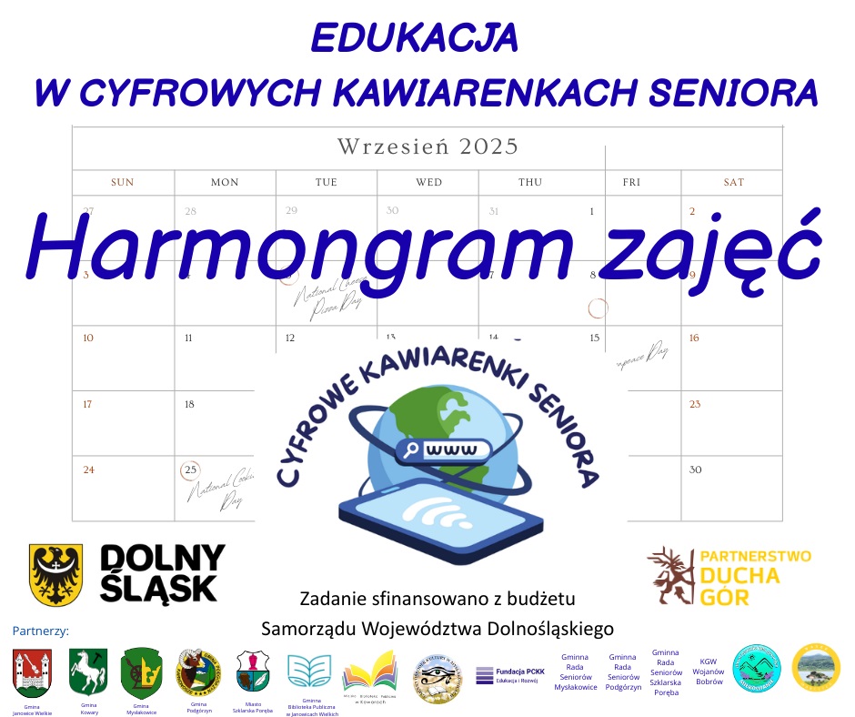  Harmonogram zajęć w „Cyfrowych Kawiarenkach Seniora”