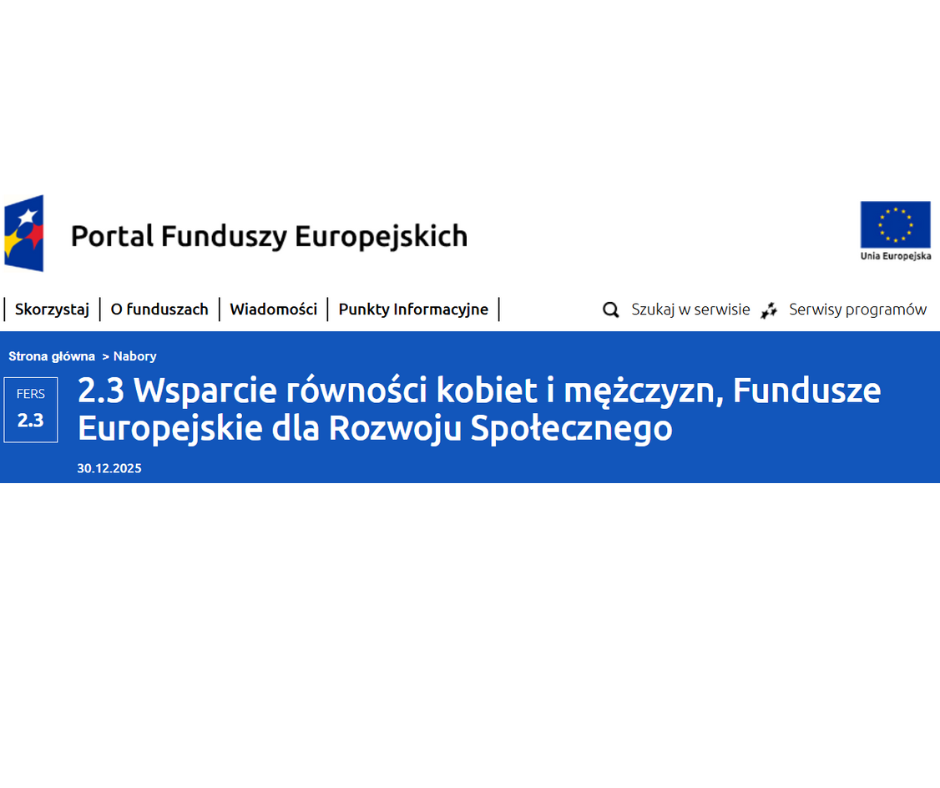 FERS: Działanie 2.3 Wsparcie równości kobiet i mężczyzn