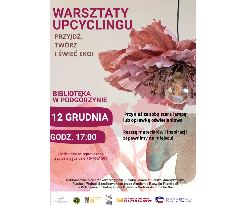12 XII Warsztaty Upcyclingu. Przyjdź, Twórz i Świeć Eko! Podgórzyn.