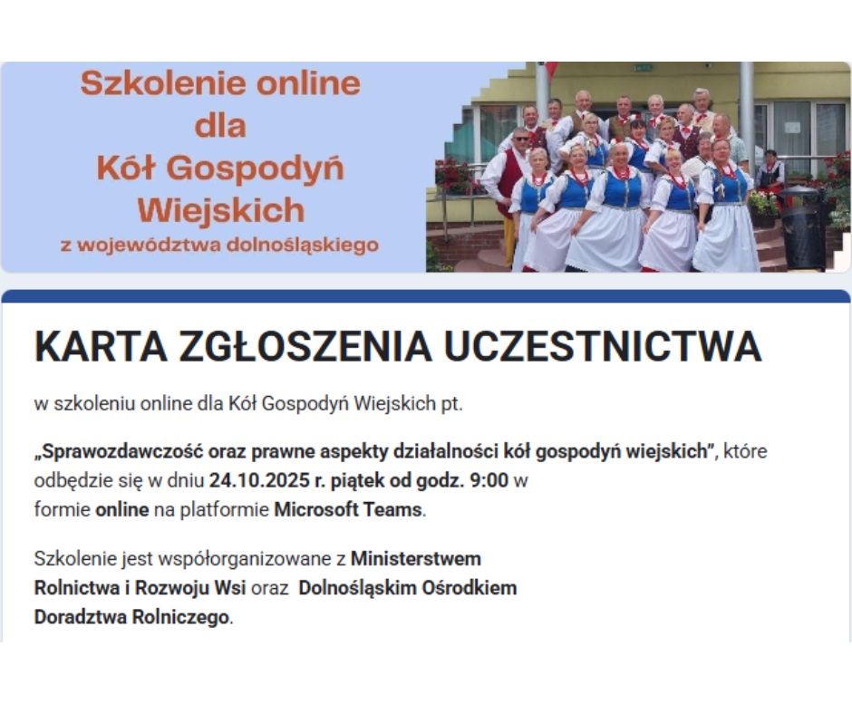 Szkolenie online "Sprawozdawczość oraz prawne aspekty działalności kół gospodyń wiejskich" -24.10.2025