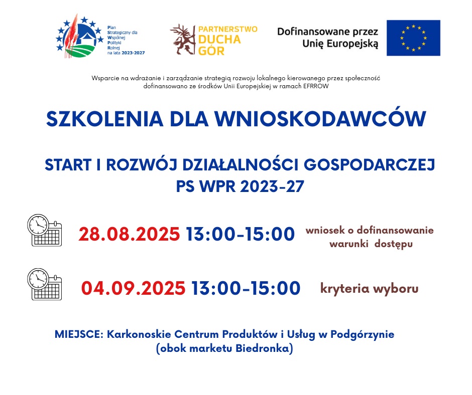 SZKOLENIA START I ROZWÓJ DZIAŁALNOŚCI PS WPR 2023-27 