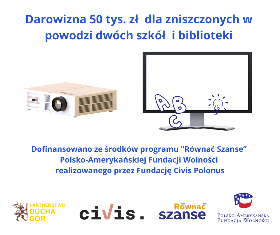 50 tys. zł darowizna z "Programu Równać Szanse" dla szkół i biblioteki poszkodowanych w powodzi