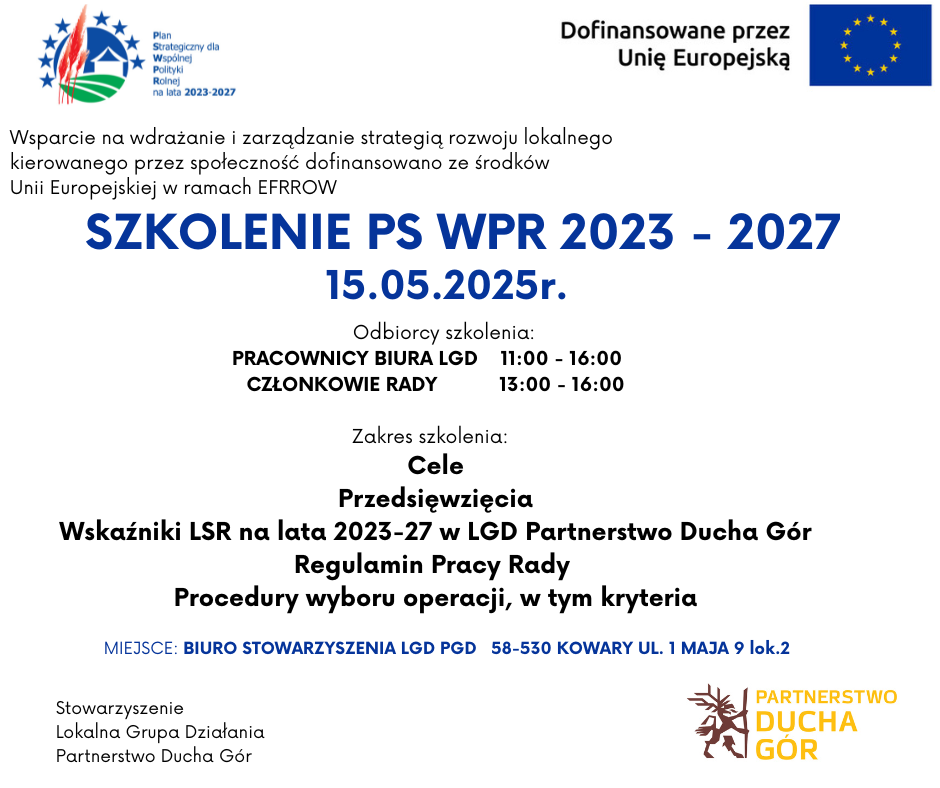 Szkolenie dla członków Rady i pracowników LGD PSWPR 2023-27