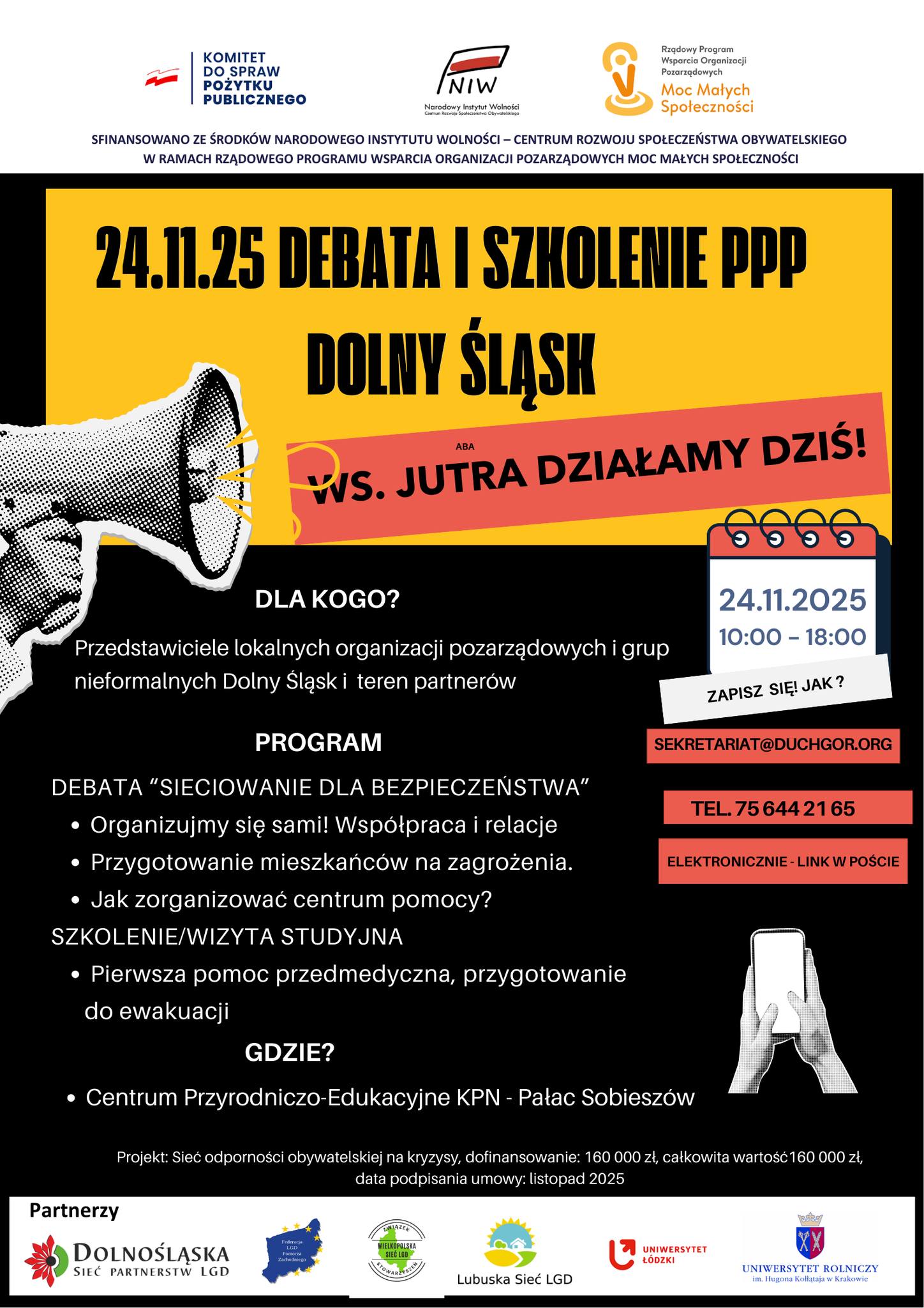 24.11.2025g. 10:00 Centrum Przyrodniczo-Edukacyjne KPN. DEBATA i SZKOLENIE Sieć odporności obywatelskiej na kryzysy