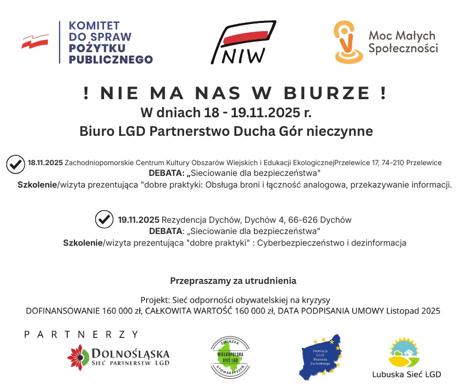 18 -19.11.2025 r. Biuro LGD PDG nieczynne