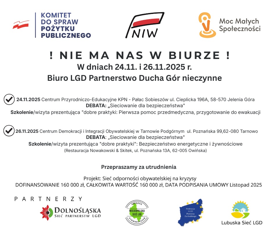 24 i 26.11.2025 r. Biuro LGD PDG nieczynne