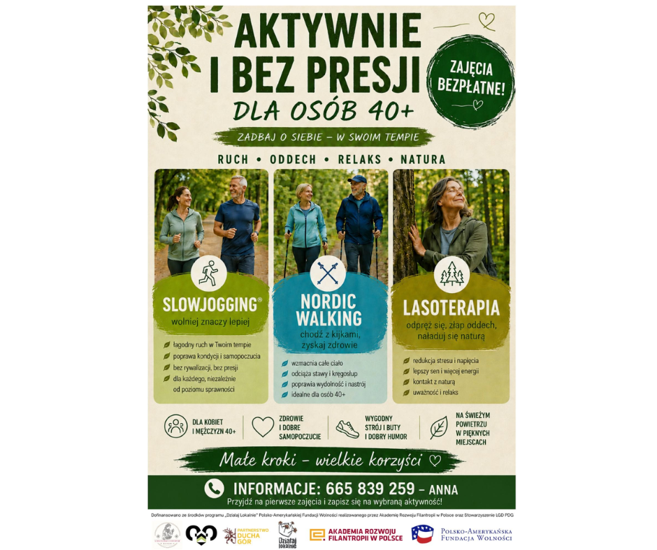 Aktywni i bez presji 40+ - wybierz kierunek zdrowie! 28 VII CAS Podgórzyn
