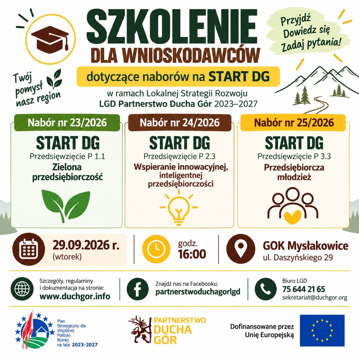 Szkolenie dla wnioskodawców 29.09.2026 |16:00| START DG Nabory: 23/2026 24/2026 25/2026